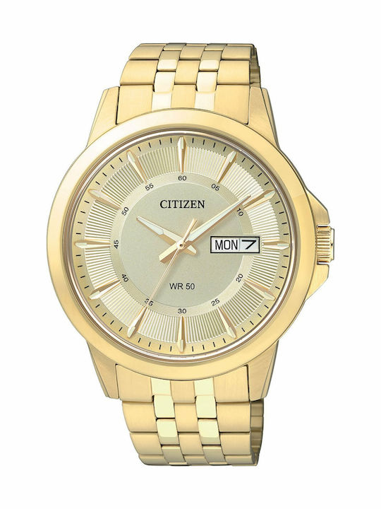 Citizen Мъжки Часовник 41mm На Батерия с Златна Метална Гривна