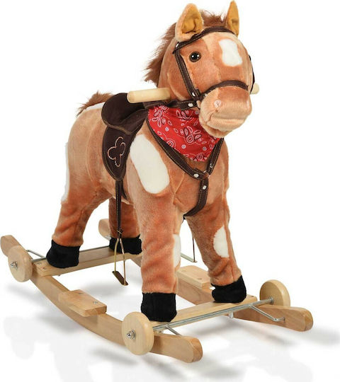 Moni Thunder Fabric Rocking Toy Horse for 24+ months with Sounds, Music & Wheels with Max Load Capacity 50kg Brown
