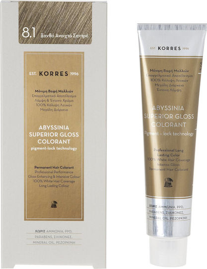 Korres Abyssinia Superior Gloss Colorant Βαφή Μαλλιών Χωρίς Αμμωνία 8.1 Ξανθό Ανοιχτό Σαντρέ 50ml