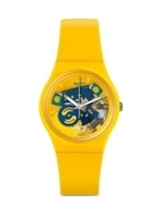 Swatch Poussin Watch with Yellow Rubber Strap