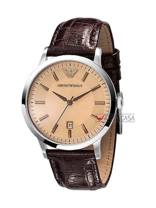 Emporio Armani Ρολόι Classic Watch με Δερμάτινο Λουράκι σε Καφέ χρώμα