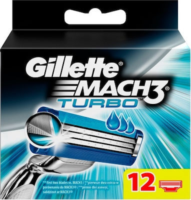 Gillette Mach3 Turbo Ανταλλακτικές Κεφαλές με 3 Λεπίδες και Λιπαντική Ταινία 12τμχ