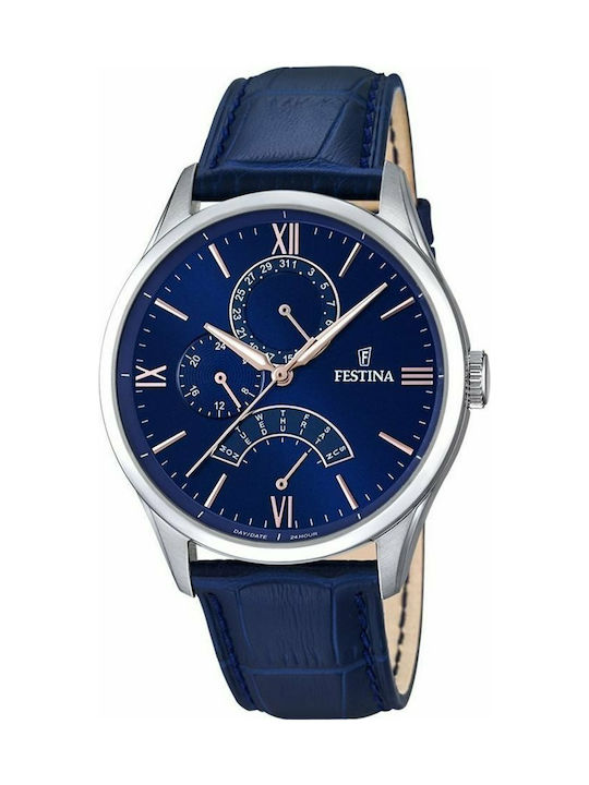 Festina Multifunction Watch Battery with Blue Leather Strap