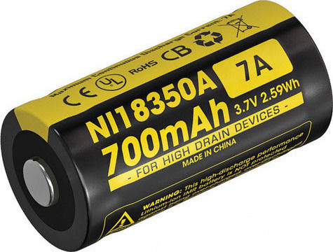 NiteCore NI18350A Επαναφορτιζόμενη Μπαταρία 18350 Li-Mn 700mAh 3.7V 1τμχ