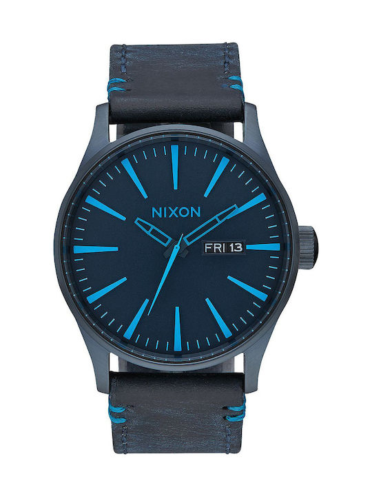 Nixon Sentry Leather Watch Battery with Blue Leather Strap