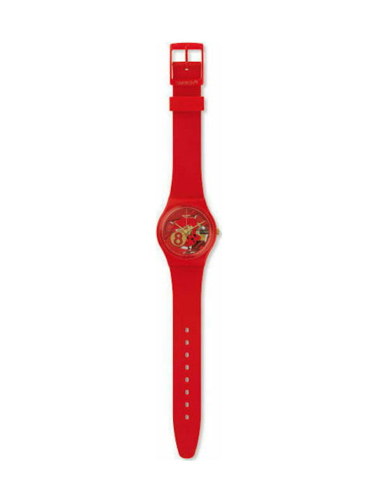 Swatch Eight for Luck Watch with Red Rubber Strap