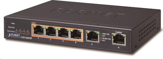 Planet GSD-604HP Unmanaged L2 PoE+ Switch with 4 Gigabit (1Gbps) Ethernet Ports