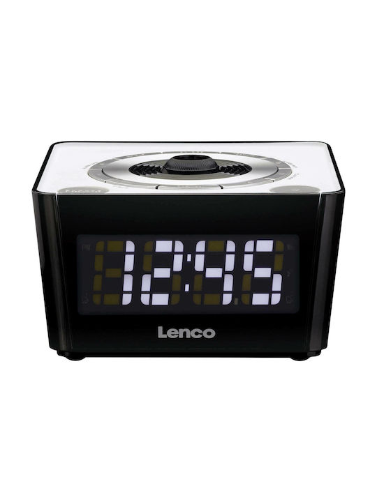 Lenco CR-16 White Tabletop Digital Clock with Alarm & Radio Black CR-16