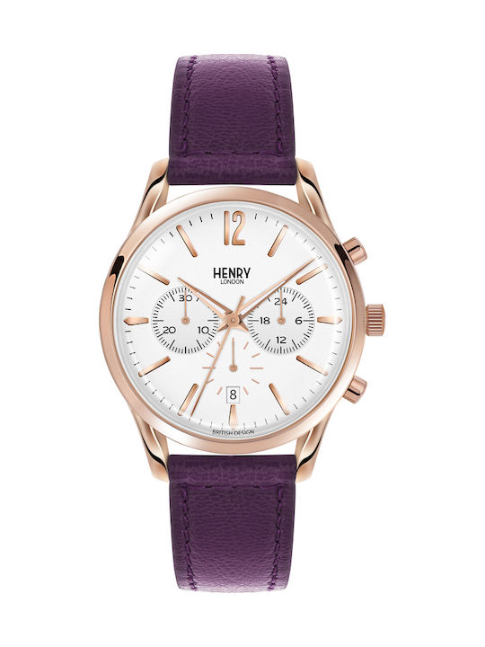 Henry London Hampstead Γυναικείο Ρολόι Μπαταρίας με Μωβ Δερμάτινο Λουράκι