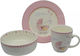 Feeding Set made of Porcelain Pink 3pcs