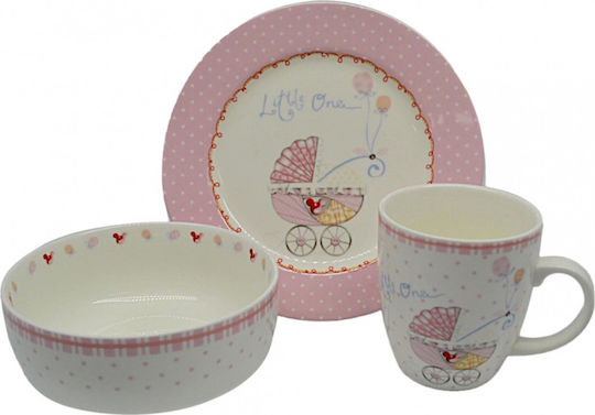 Feeding Set made of Porcelain Pink 3pcs