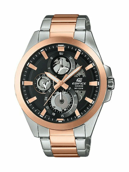 Casio Edifice Ανδρικό Ρολόι 45mm Χρονογράφος Μπαταρίας με Ροζ Χρυσό Μεταλλικό Μπρασελέ