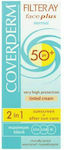 Coverderm Filteray Plus 2 in 1 Tinted Soft Brown Normal Αδιάβροχη Αντηλιακή Κρέμα Προσώπου SPF50 με Χρώμα 50ml