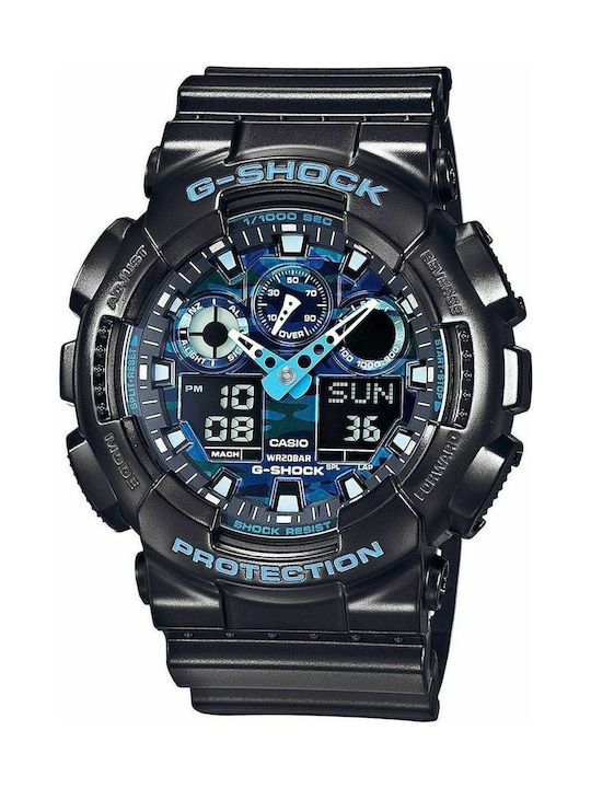 Casio G-Shock Battery Chronograph Watch with Rubber Strap Blue