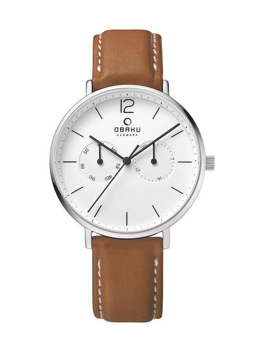 Obaku Damen Uhr Chronograph mit Braun Lederarmband