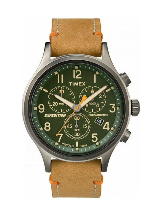 Timex Expedition Uhr Chronograph Batterie mit Braun Lederarmband