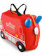 Trunki Frank the Fire Truck Παιδική Βαλίτσα Ταξιδίου Καμπίνας Σκληρή Κόκκινη με 4 Ρόδες Ύψους 31εκ.