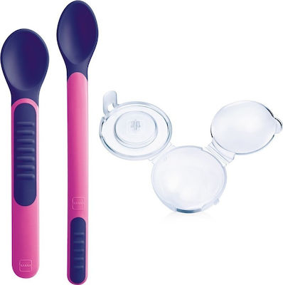 Mam Baby Set with Spoons with Temperature Indicator made of Plastic in Case for 6+ months Purple 2pcs