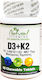 Natural Vitamins D3 + K2 Vitamin for Immune System Boost 50 chewable tabs