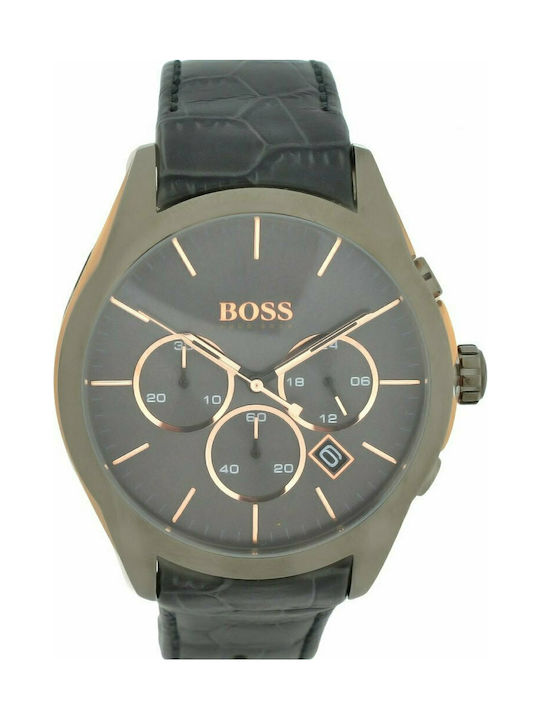 Hugo Boss Onyx Uhr Chronograph Batterie mit Schwarz Lederarmband