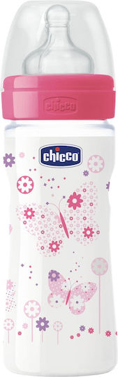 Chicco Plastik Babyflasche Well Being Anti-Kolik mit Silikon Saugflasche für 2+ Monate Rosa Schmetterlinge - Rosa 250ml