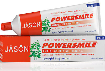 Jason PowerSmile Powerful Peppermint Zahnpasta Ohne Fluorid für Aufhellung Kraftvolle Pfefferminze 170gr