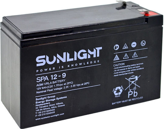 SunLight SPA 12-9 Μπαταρία UPS με Χωρητικότητα 9Ah και Τάση 12V 1τμχ
