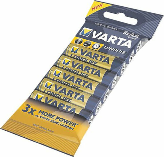 Varta 8 Pack Alkaline Batteries AA LongLife 1.5V 04106101328