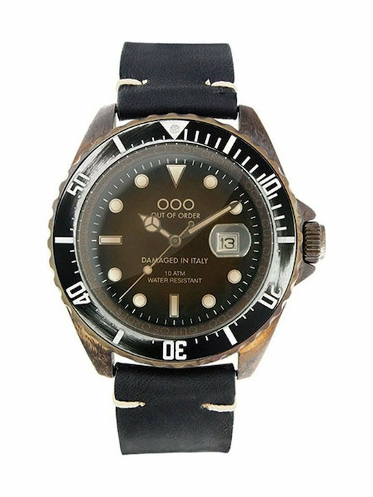 Out Of Order Strong Black Watch Battery with Leather Strap