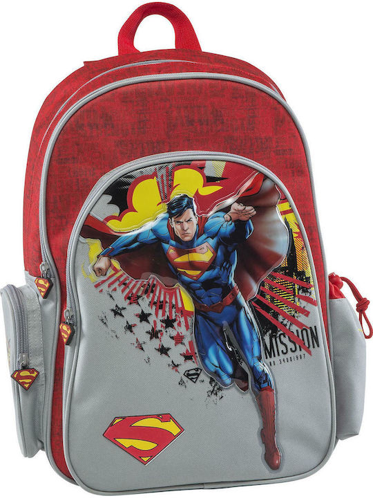 Graffiti Superman School Bag Backpack Elementary, Elementary Red with Water bottle holder