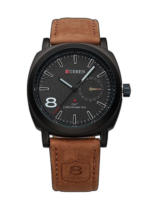 Curren Black - Brown Battery Watch with Leather Strap Brown