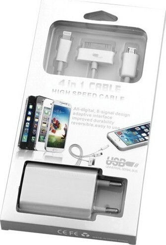 Ladegerät mit USB-A Anschluss und Kabel Blitzschlag Weißs (868)