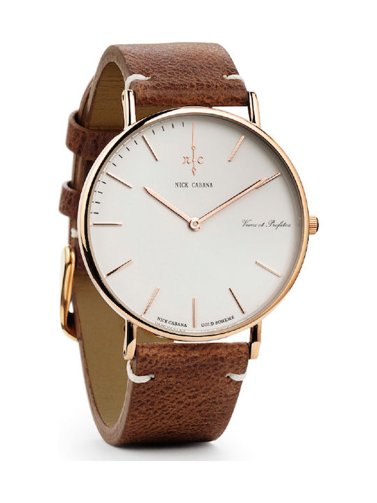 Nick Cabana Boheme Rose Watch with Brown Leather Strap NC002