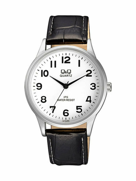 Q&Q Men's Watch 41mm Battery with Black Leather Strap