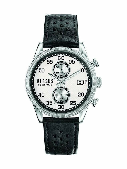 Versus by Versace Мъжки Часовник 44мм Хронограф На Батерия С Черна Кожена Каишка