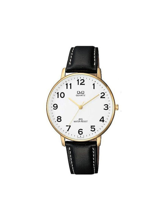 Q&Q QZ00J104 Watch Battery with Black Leather Strap QZ00J104