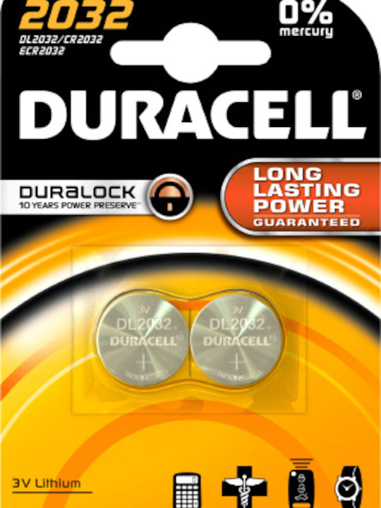 Duracell Long Lasting Power Μπαταρίες Λιθίου Ρολογιών CR2032 3V 2τμχ