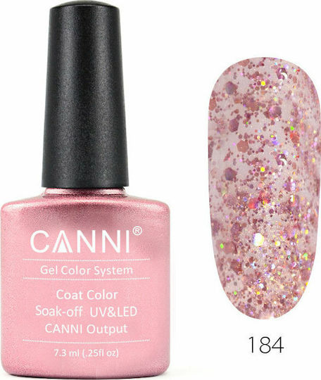 Canni Classic Ημιμόνιμο Βερνίκι Νυχιών 184 Pink Glitter με Glitter 7.3ml