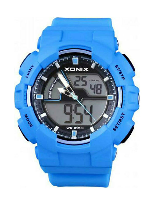 Xonix Digital Uhr Batterie mit Blau Kautschukarmband MV-003
