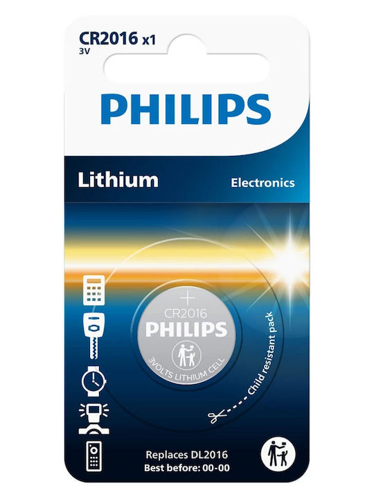 Philips Cr2016 Μπαταρία Λιθίου Ρολογιών CR2016 3V 1τμχ