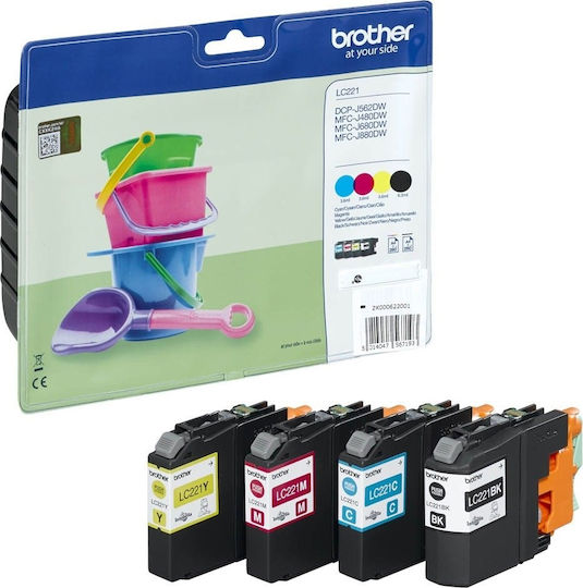 Brother LC221 Original Pack of 4 InkJet Printer Inks Yellow / Cyan / Magenta / Black (LC-221VALBP)