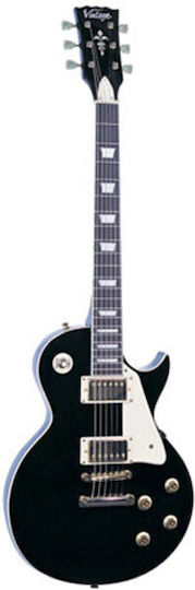 Vintage V100 ReIssued Electric Guitar Single Cut with HH Pickups Arrangement Black