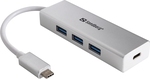 Sandberg USB 3.0 Hub 3 Porturi cu conexiune USB-C Argint