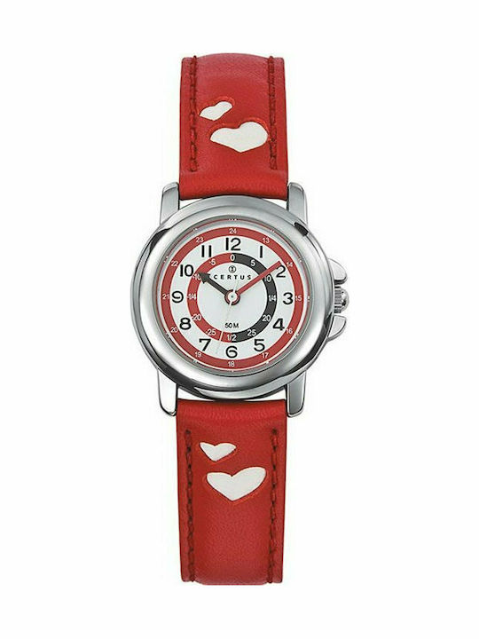 Certus Kids Analog Watch with Leather Strap Red