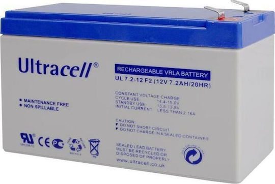 Ultracell UL7.2-12 F2 UPS Battery with Capacity 7.2Ah and Voltage 12V 1pcs