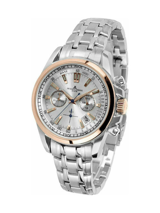 Jacques Lemans Liverpool Watch Chronograph Battery with Silver Metal Bracelet