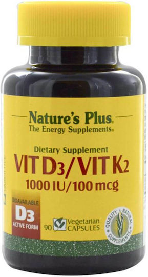 Nature's Plus Vit D3/ Vit K2 Vitamin for Immune System Boost & Bone Health 1000iu 90 veg. caps
