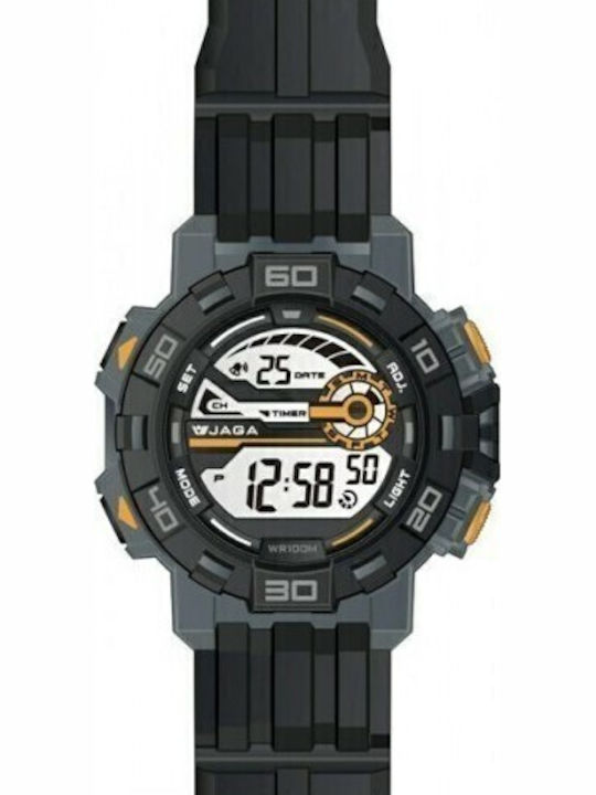 Jaga M1148 Black / Yellow Digital Men's Watch 44mm Battery with Black Rubber Strap
