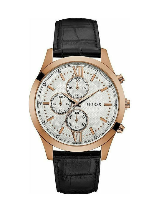 Guess Watch Chronograph Battery with Black Leather Strap W0876G2