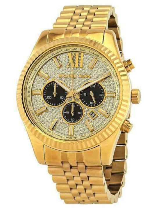 Michael Kors Lexington Γυναικείο Ρολόι 45mm Χρονογράφος Μπαταρίας με Χρυσό Μεταλλικό Μπρασελέ